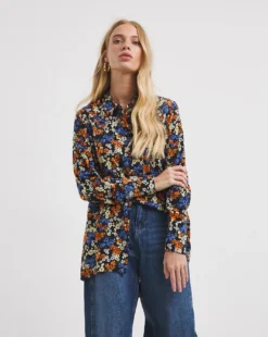 Floral Print Dipped Back Viscose Shirt| Floral Print
