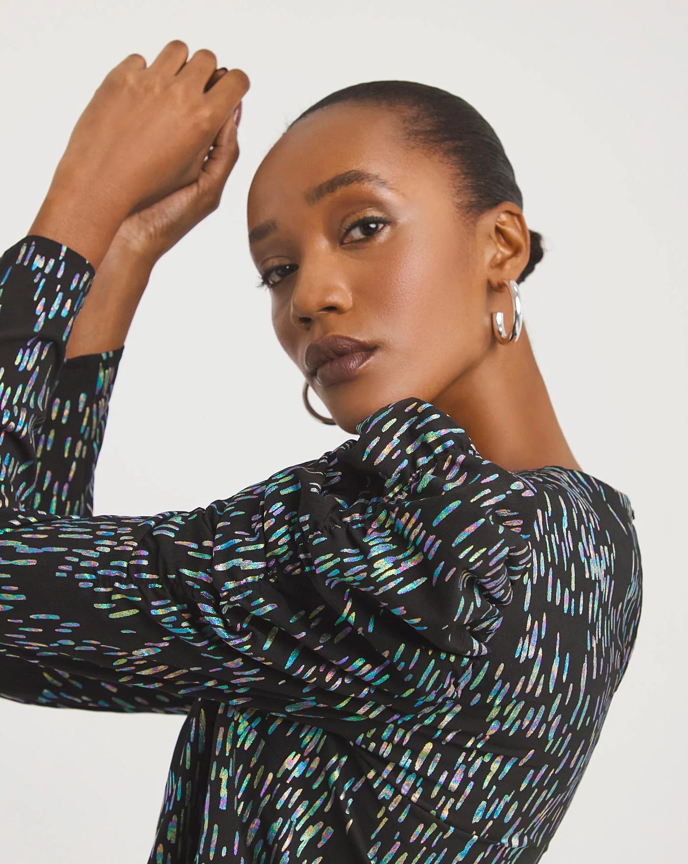 Multi Print Ruched Sleeve Top| Multi Coloured Print 2 Multi Print Ruched Sleeve Top| Multi Coloured Print - Image 2