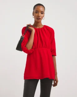 Scarlet Exposed Back Textured Swing Top| Scarlet