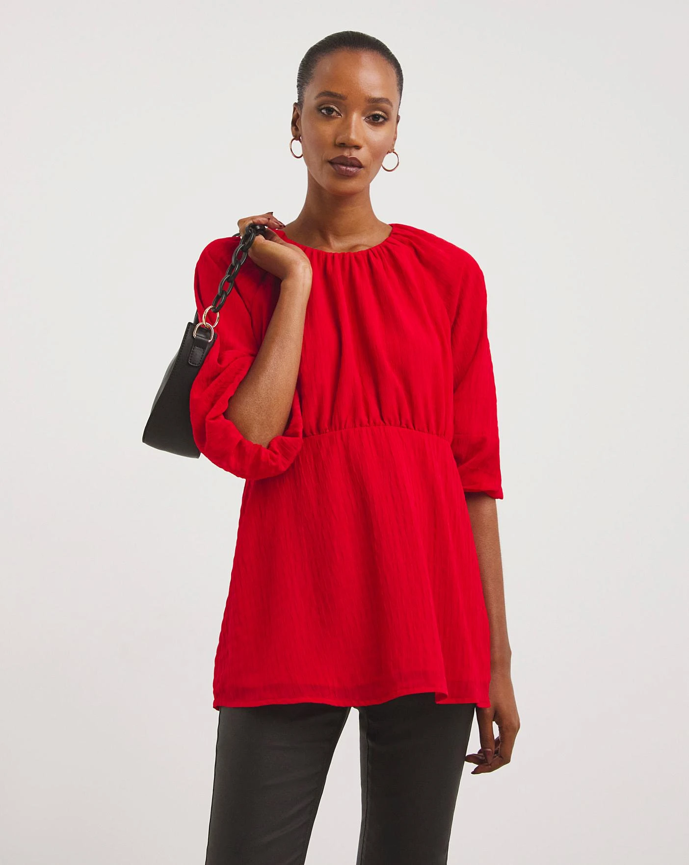 Scarlet Exposed Back Textured Swing Top| Scarlet 1 Scarlet Exposed Back Textured Swing Top| Scarlet