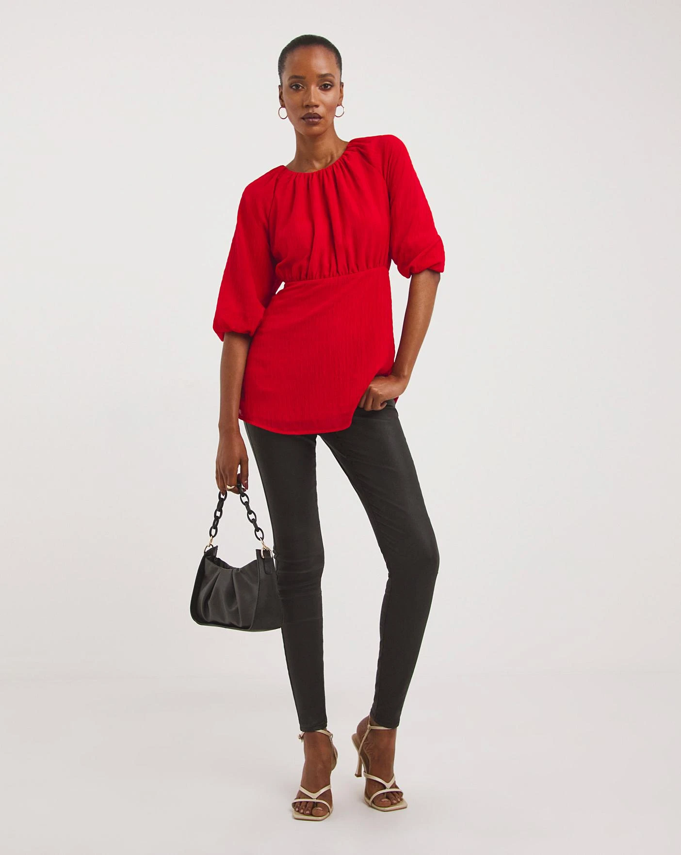 Scarlet Exposed Back Textured Swing Top| Scarlet 2 Scarlet Exposed Back Textured Swing Top| Scarlet - Image 2
