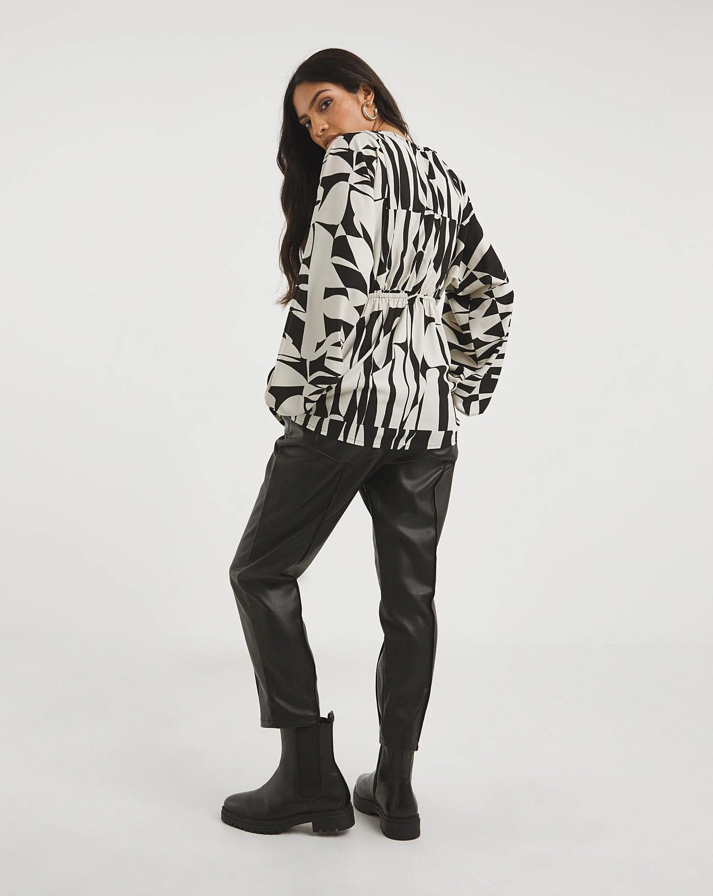 Mono Print Balloon Sleeve Tea Blouse| Mono Print 2 Mono Print Balloon Sleeve Tea Blouse| Mono Print - Image 2