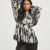 Mono Print Balloon Sleeve Tea Blouse| Mono Print