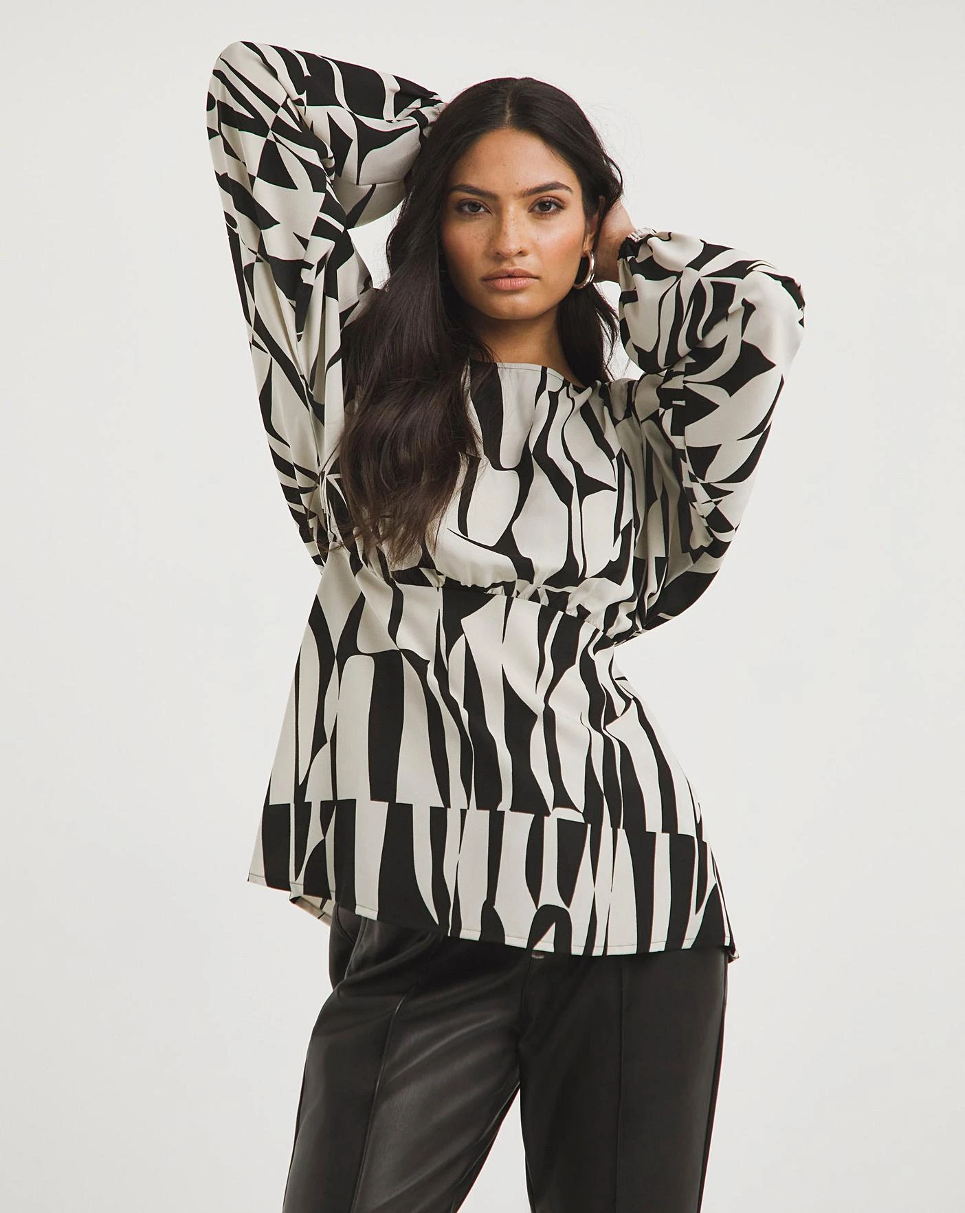 Mono Print Balloon Sleeve Tea Blouse| Mono Print 1 Mono Print Balloon Sleeve Tea Blouse| Mono Print