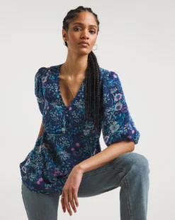 Multi Print Tea Blouse With Exposed Back| Multi Print