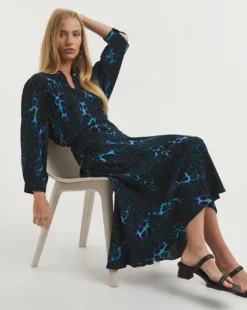 Whistles Nightcat Bias Cut Skirt| Blue Multi-coloured