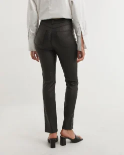 Black Coated Splitfront Hem Slim Jeans| Black -Cheap Wovinity Store x01uy743738w