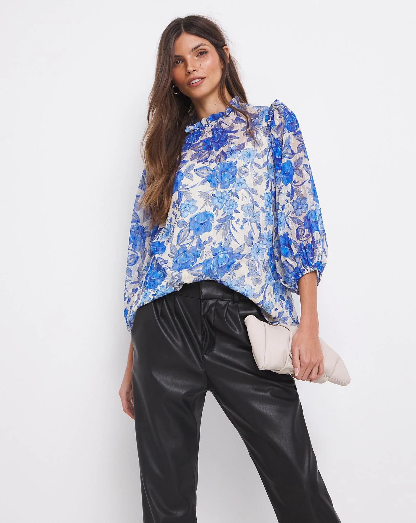 Joanna Hope Frill Shoulder Blouse| Blue Print 1 Joanna Hope Frill Shoulder Blouse| Blue Print