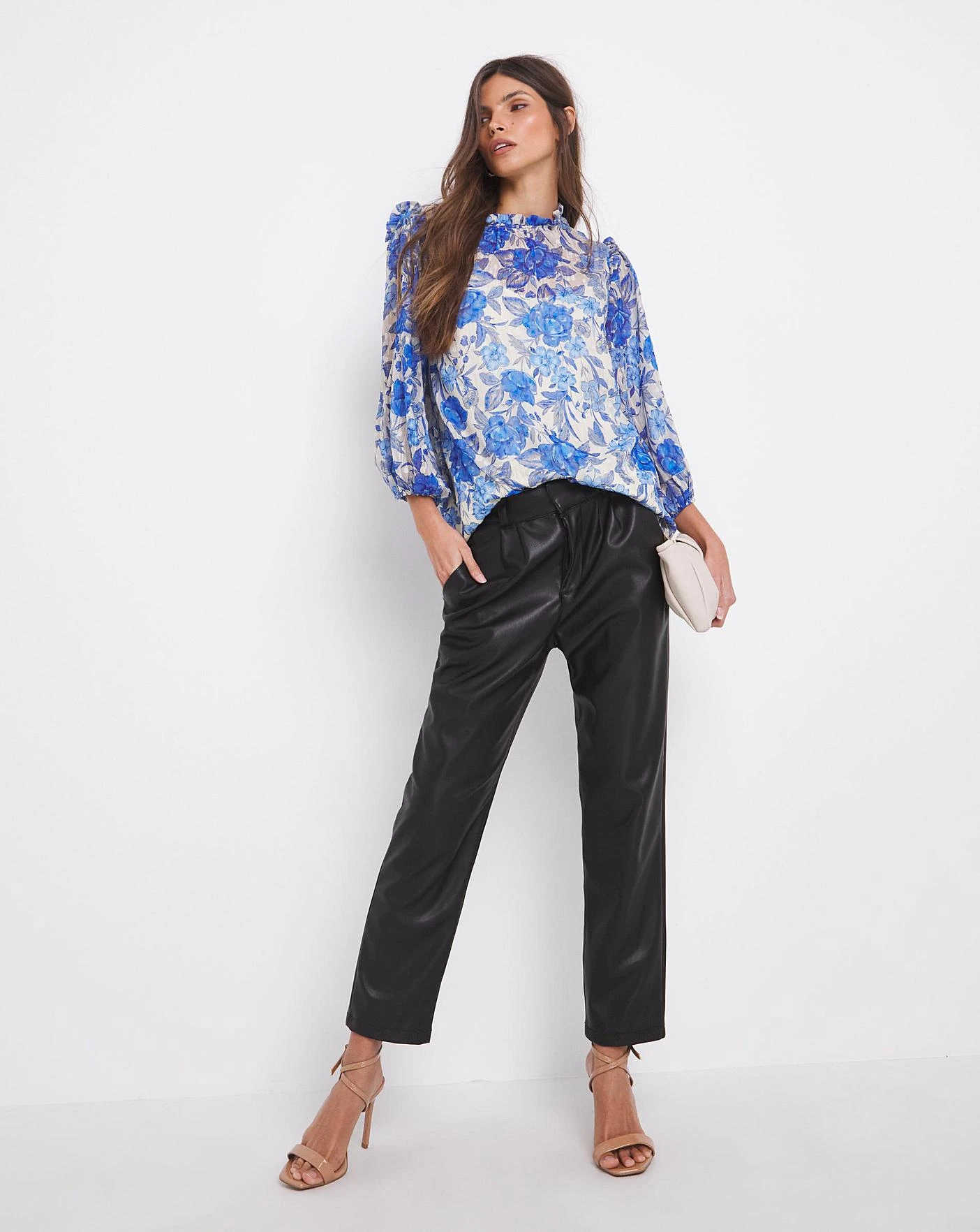 Joanna Hope Frill Shoulder Blouse| Blue Print 2 Joanna Hope Frill Shoulder Blouse| Blue Print - Image 2