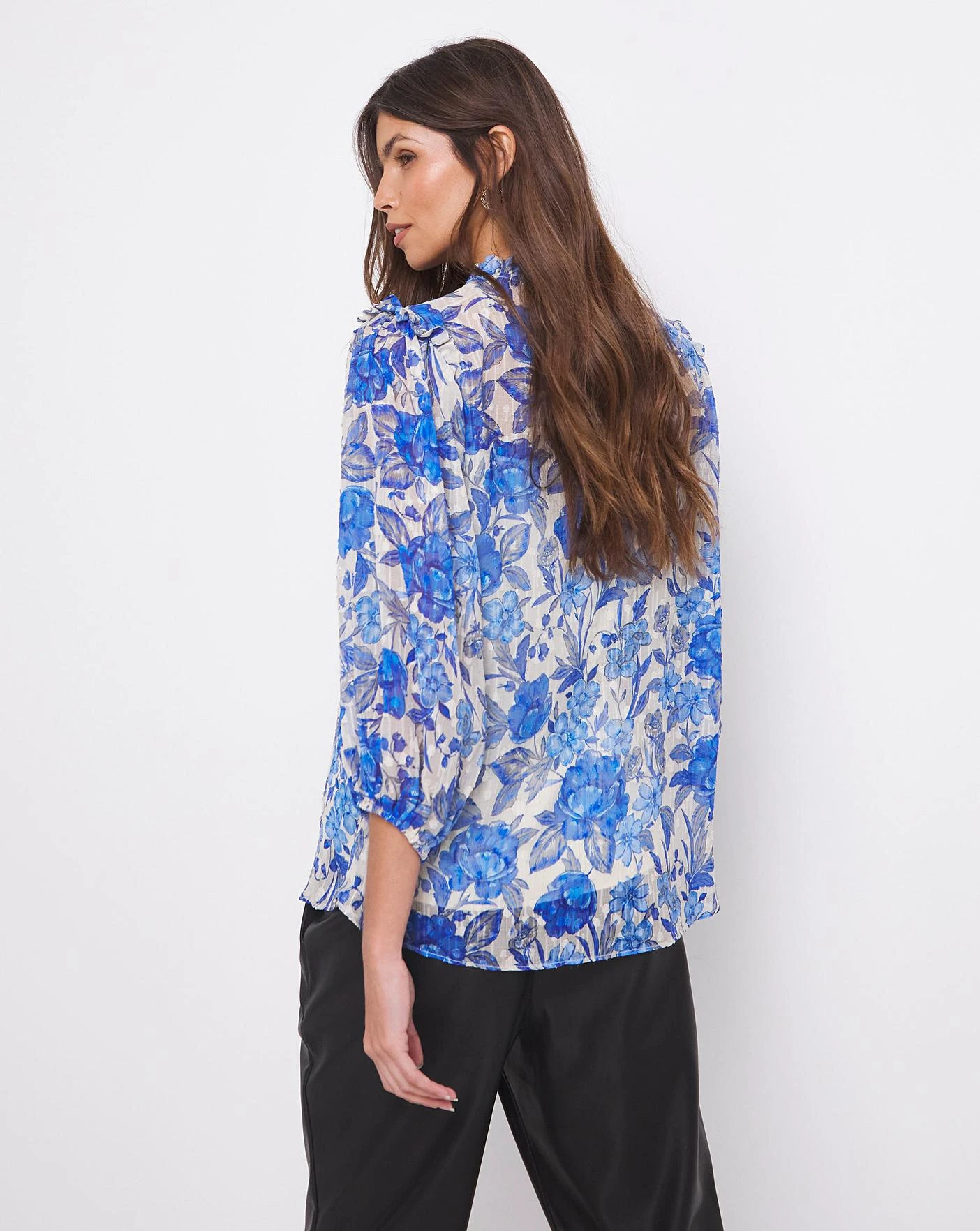 Joanna Hope Frill Shoulder Blouse| Blue Print 3 Joanna Hope Frill Shoulder Blouse| Blue Print - Image 3