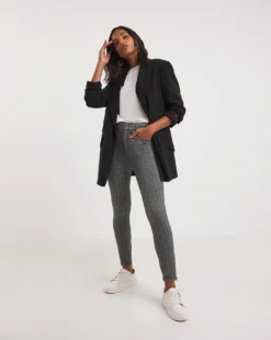 Lurex Herringbone Power Ponte Mock Trouser| Sequin