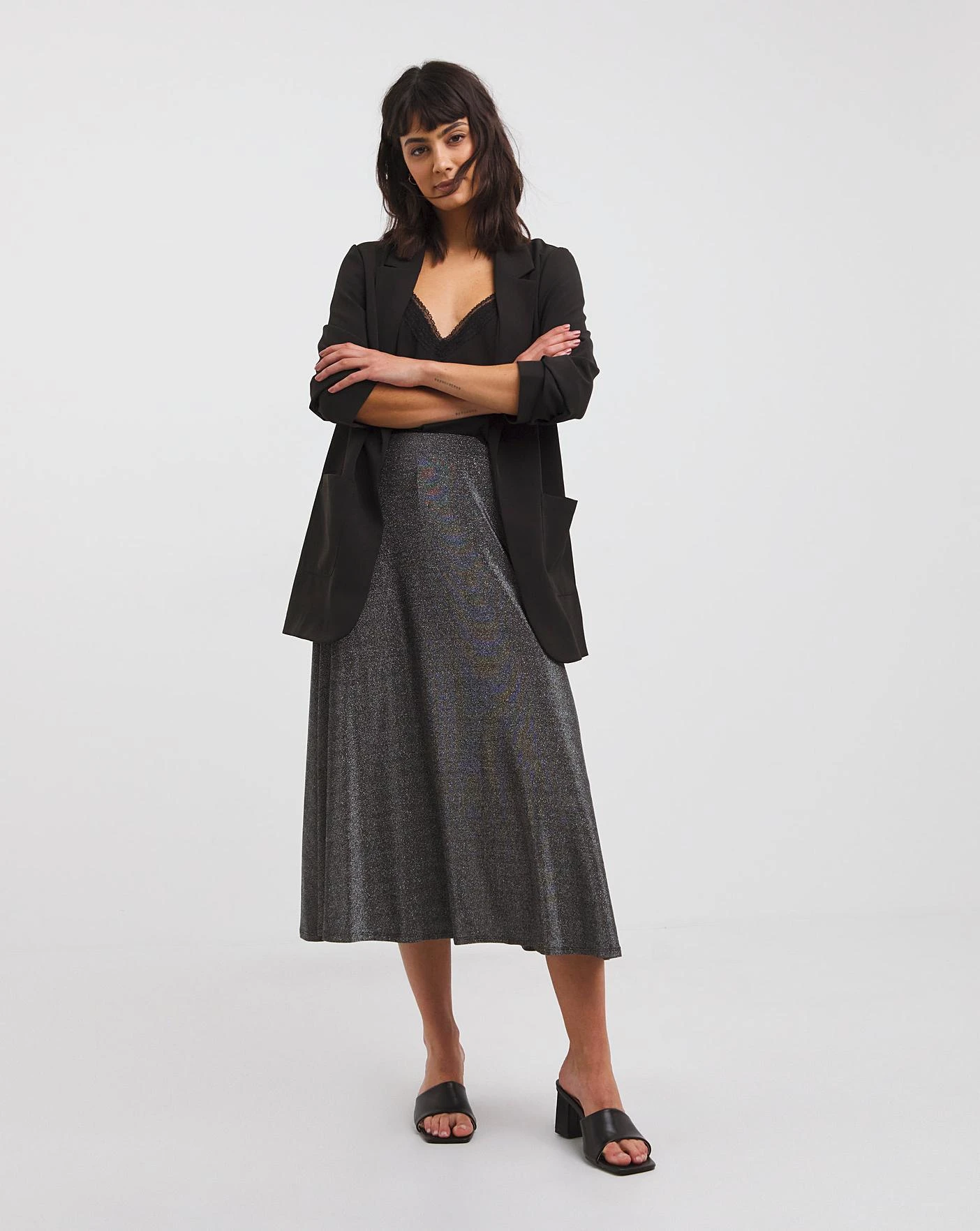 Glitter Knit Skirt| Black Silver 1 Glitter Knit Skirt| Black Silver