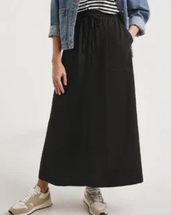 Black Linen Mix Maxi Skirt| Black -Cheap Wovinity Store x01zh179722w