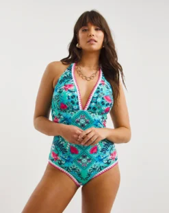 Figleaves Frida Halter Swimsuit Longer Length| Floral Print