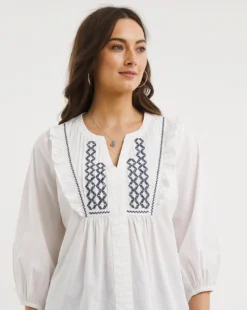 Julipa Embroidered Frill Blouse| White
