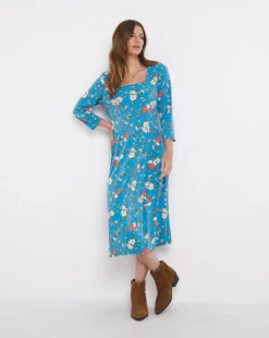 Julipa Square Neck Dress| Blue Floral