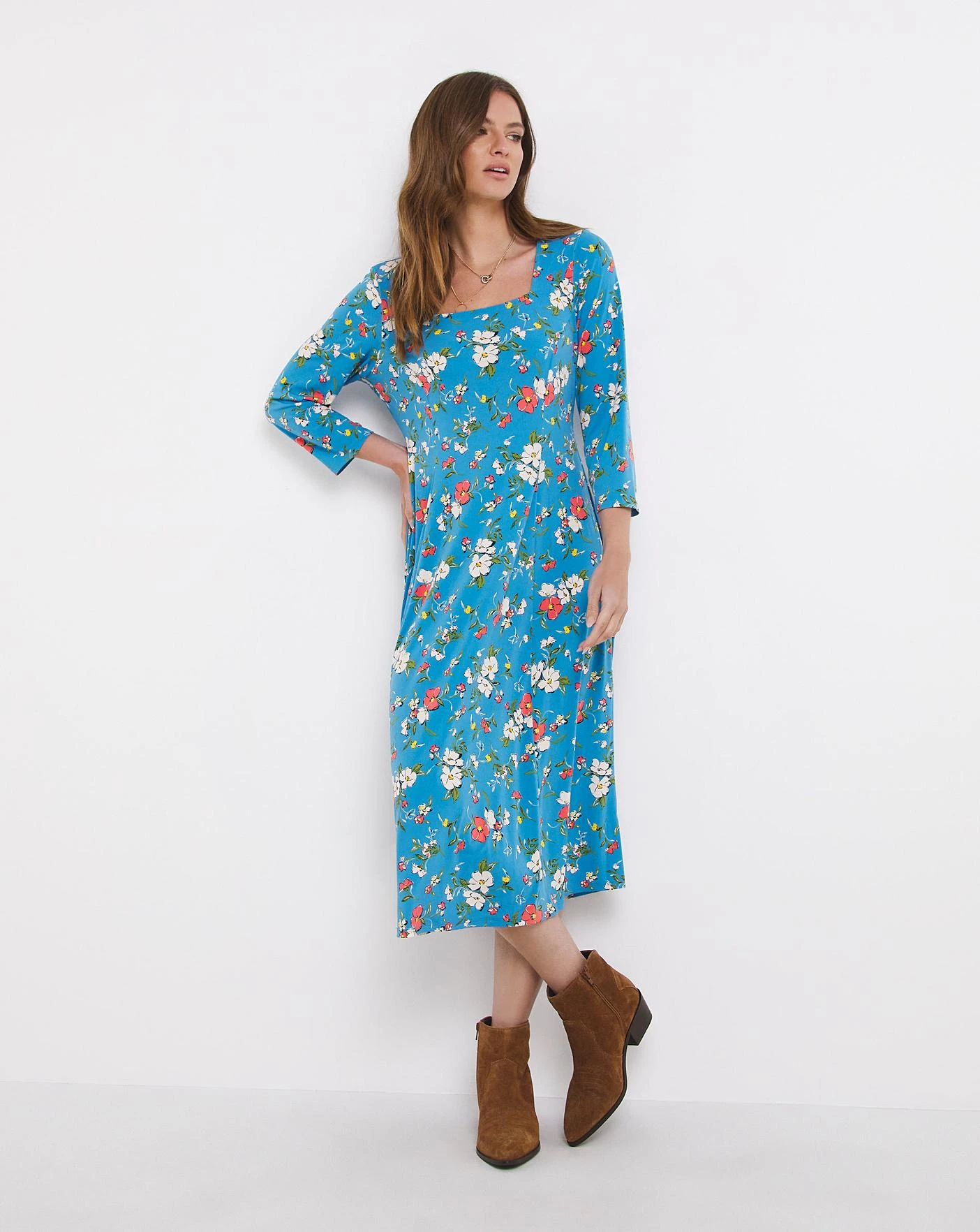 Julipa Square Neck Dress| Blue Floral 1 Julipa Square Neck Dress| Blue Floral