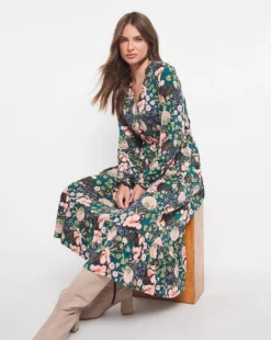 Julipa Tiered Jersey Dress| Teal Floral -Cheap Wovinity Store x07vh590716w