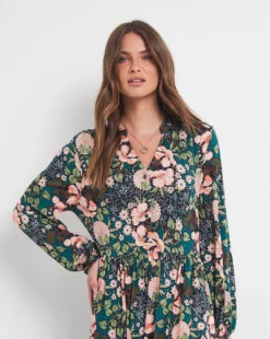 Julipa Tiered Jersey Dress| Teal Floral -Cheap Wovinity Store x07vh590717w