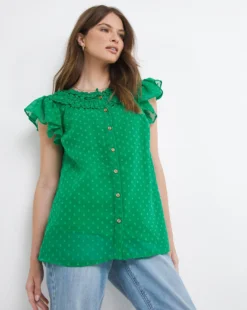 Julipa Button Through Blouse| Green