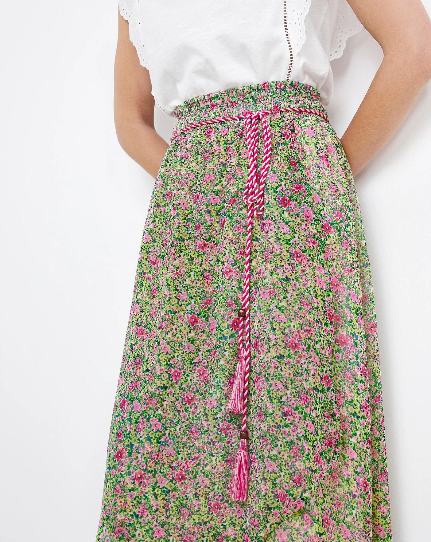 Julipa Ditsy Tassle Midi Skirt| Pink Multi-coloured 3 Julipa Ditsy Tassle Midi Skirt| Pink Multi-coloured - Image 3