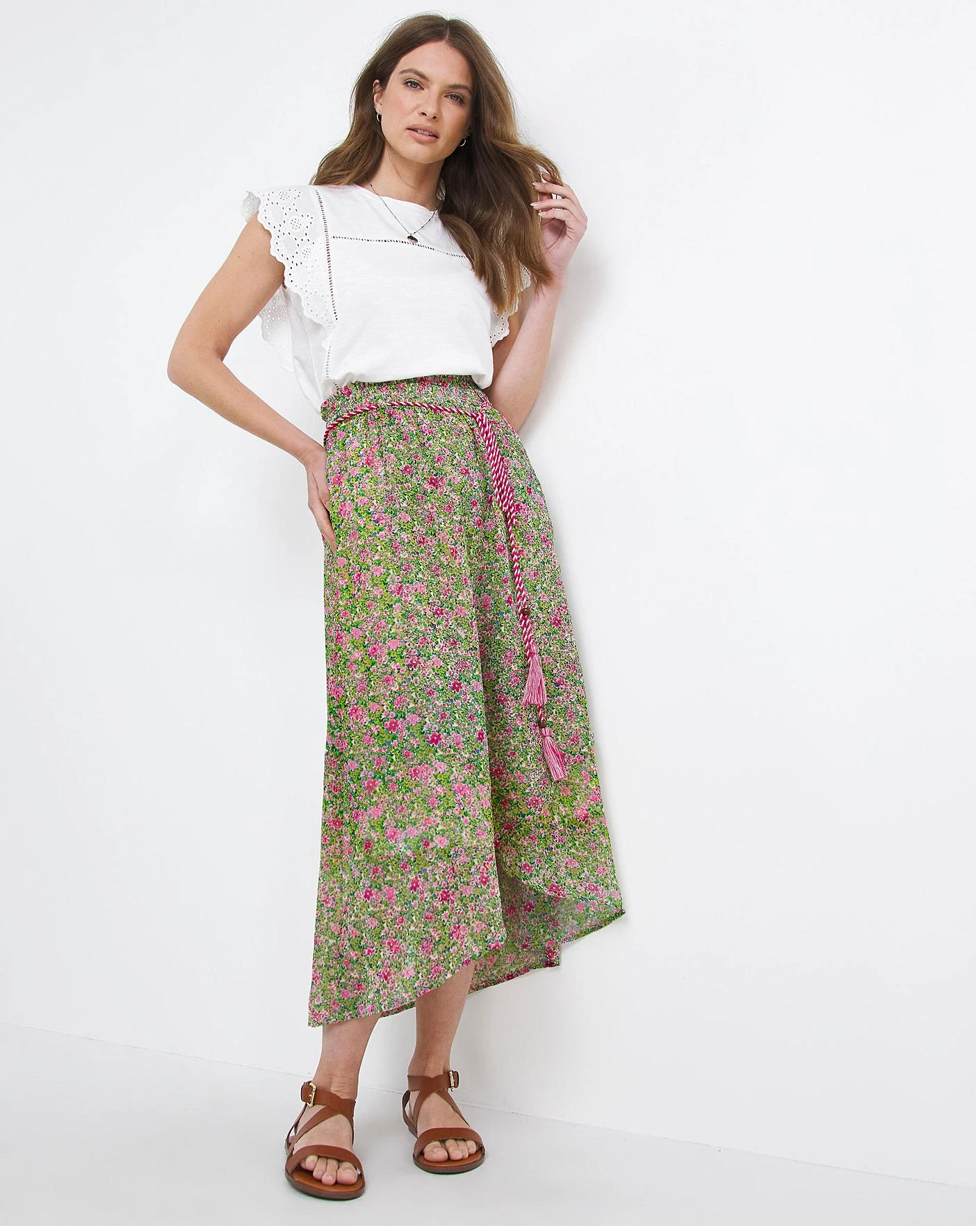 Julipa Ditsy Tassle Midi Skirt| Pink Multi-coloured 2 Julipa Ditsy Tassle Midi Skirt| Pink Multi-coloured - Image 2