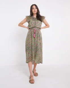 Julipa Ditsy Tassle Midi Skirt| Pink Multi-coloured