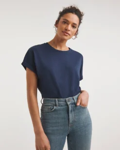 Navy Short Sleeve Cotton Slub Tunic| Navy