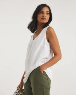 Ivory V Neck Woven Vest| Ivory