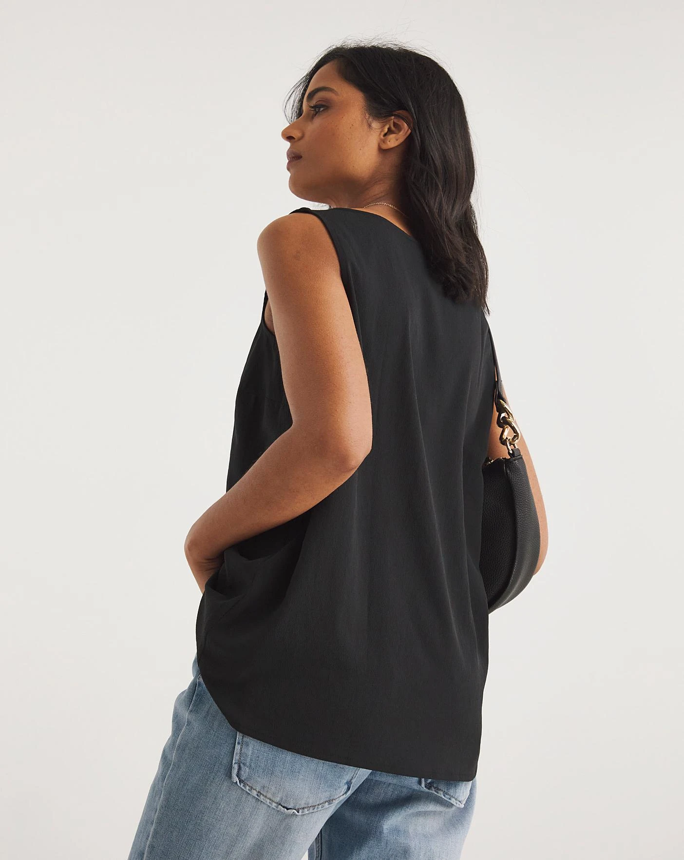 Black V Neck Woven Vest| Black 3 Black V Neck Woven Vest| Black - Image 3