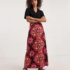 Ro&Zo Moroccan Rose Print Maxi Skirt| Black