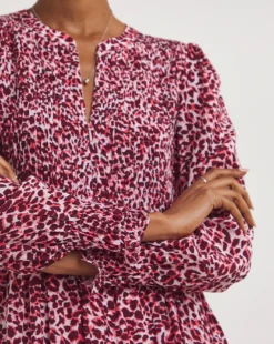 Whistles Abstract Cheetah Printed Shirred Dress| Pink Multi-coloured -Cheap Wovinity Store y01ds055721w