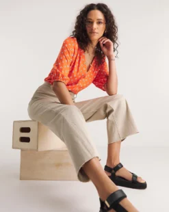 Cheap Wovinity Store 18 Red Print Lace Insert Viscose Collarless Blouse| Red Print