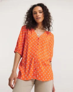Red Print Lace Insert Viscose Collarless Blouse| Red Print -Cheap Wovinity Store y01gp253707w
