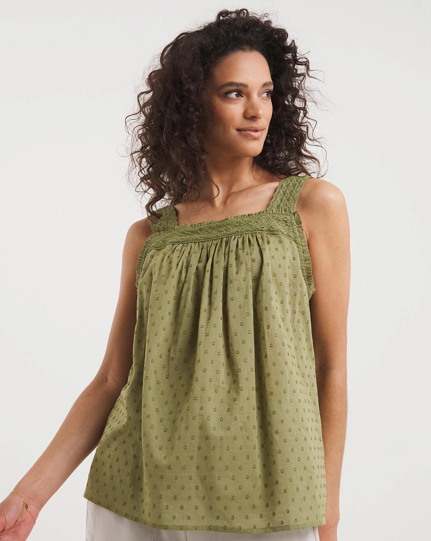 Khaki Lace Insert Vest| Khaki 1 Khaki Lace Insert Vest| Khaki