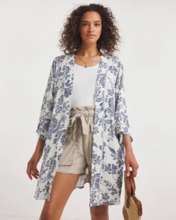 Blue Print Crinkle Kimono| Blue Print