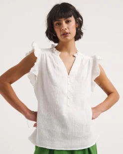 White Cheesecloth Frill Sleeve Top -Cheap Wovinity Store y01gp468727w