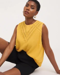 Orange Cheesecloth Lace Insert Vest| Orange