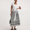 Mono Print Tiered Aztec Full Maxi Skirt| Mono Print