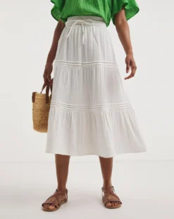 White Soft Cotton Maxi Skirt| White -Cheap Wovinity Store y01gz627746w