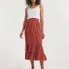 Cinnamon Crinkle Midi Skirt With Ladder Trim| Cinnamon