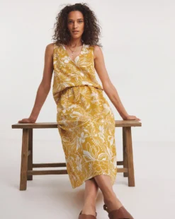 Yellow Print Linen Mix Maxi Skirt| Yellow Floral -Cheap Wovinity Store y01gz641739w