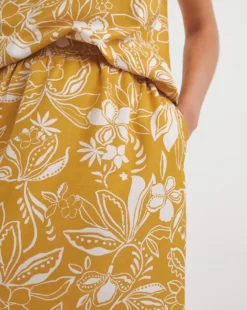Yellow Print Linen Mix Maxi Skirt| Yellow Floral -Cheap Wovinity Store y01gz641740w