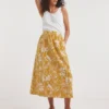 Yellow Print Linen Mix Maxi Skirt| Yellow Floral