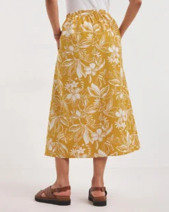 Yellow Print Linen Mix Maxi Skirt| Yellow Floral -Cheap Wovinity Store y01gz641742w