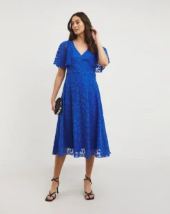 Joanna Hope Cobalt Animal Burnout Midi Dress| Cobalt