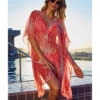 Sosandar Coral Palm Print Kaftan With Luxe Embellishment Detail| Coral