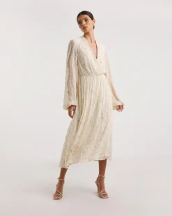 Joanna Hope Embellished Bridal Midi Dress| Ivory