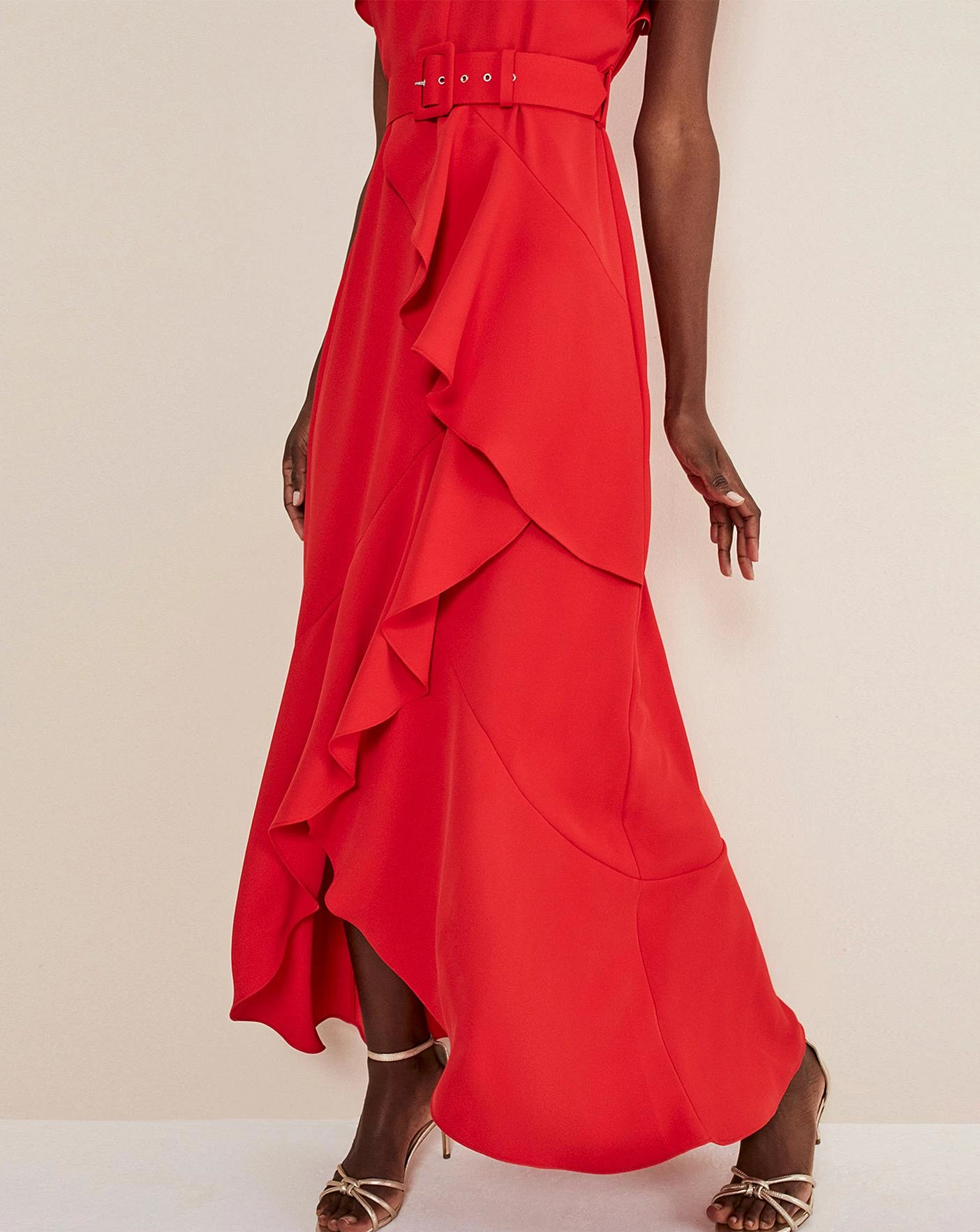 Phase Eight Pheobe Frill Belted Dress| Red 2 Phase Eight Pheobe Frill Belted Dress| Red - Image 2
