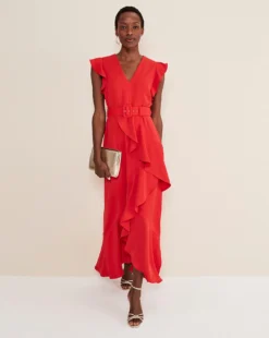 Phase Eight Pheobe Frill Belted Dress| Red